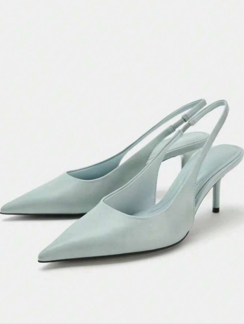 ZARA Pointed Toe Slingback Heels in Pastel Blue Green